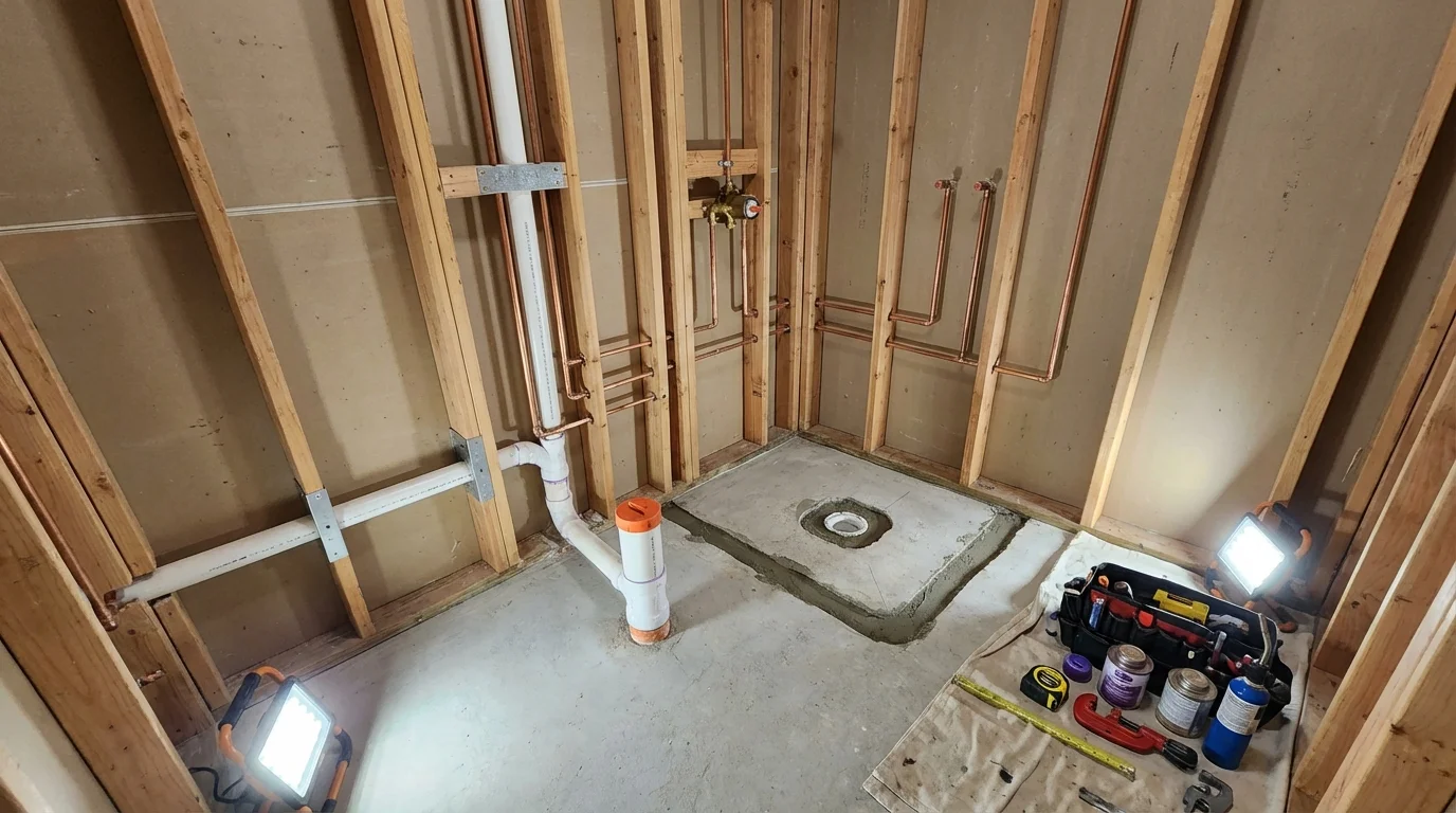 Bathroom rough-in plumbing during remodel by Johns Plumbing LLC in Yulee