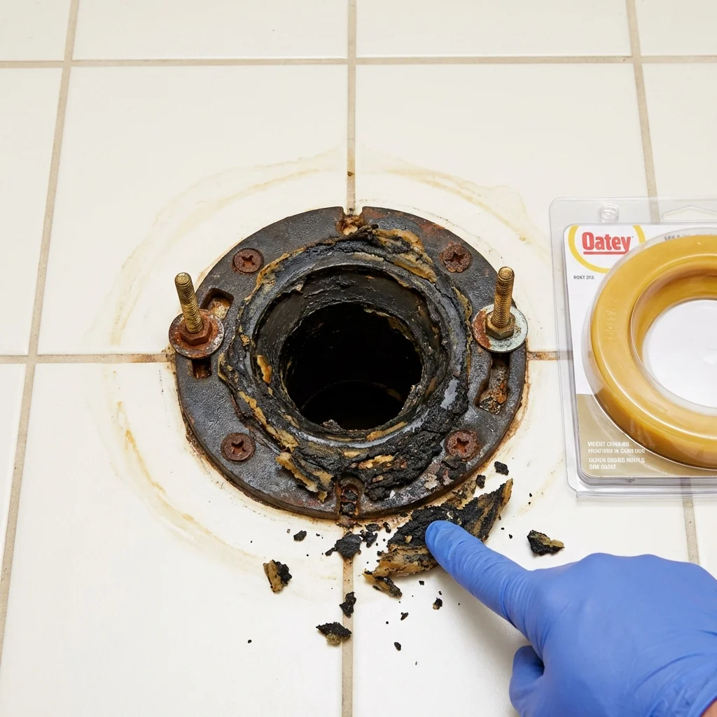 Failed wax ring showing water seepage at the base of a toilet in a Yulee, FL home